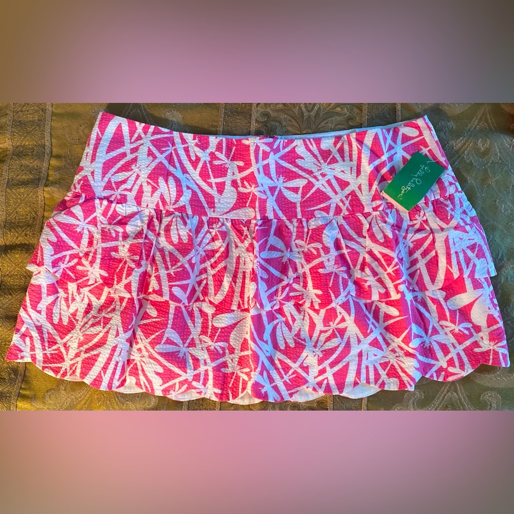Lilly Pulitzer Pink & White Scalloped Pleated Skirt NWT